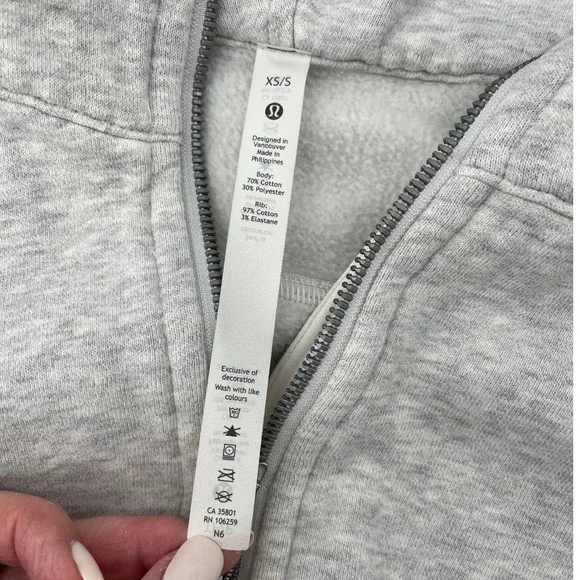 Lululemon Scuba Oversized Half Zip Hoodie Light Grey Cropped Thumbholes Sz XS/S - Picture 8 of 9